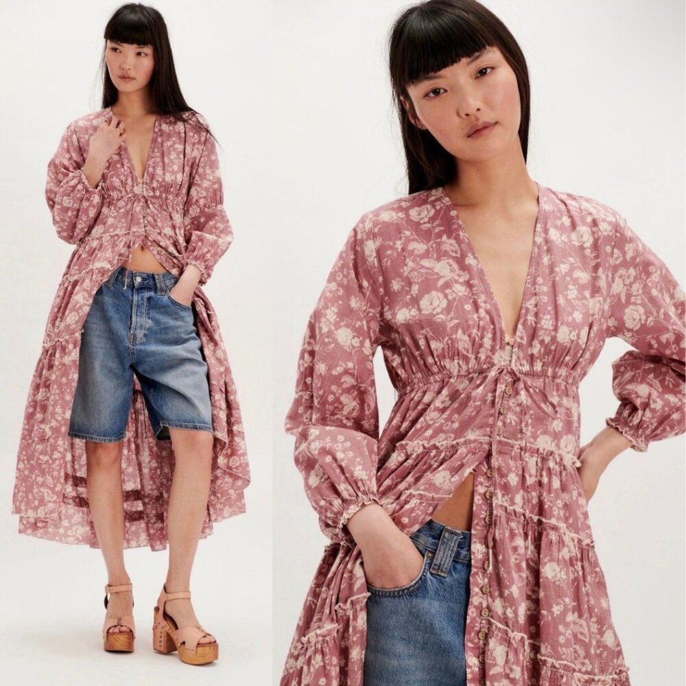 Free People Pappiet Midi Dress Pink Floral NWT Size XS Cottagecore Bohemian Boho - Picture 2 of 11